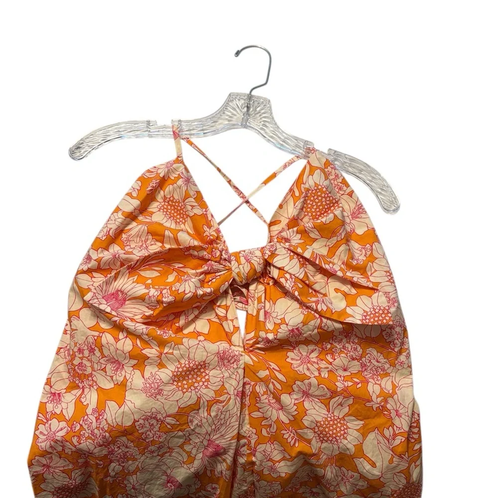 J. Crew Tie Front Cotton Poplin Orange Floral Midi Dress S Vacation Summer NWT